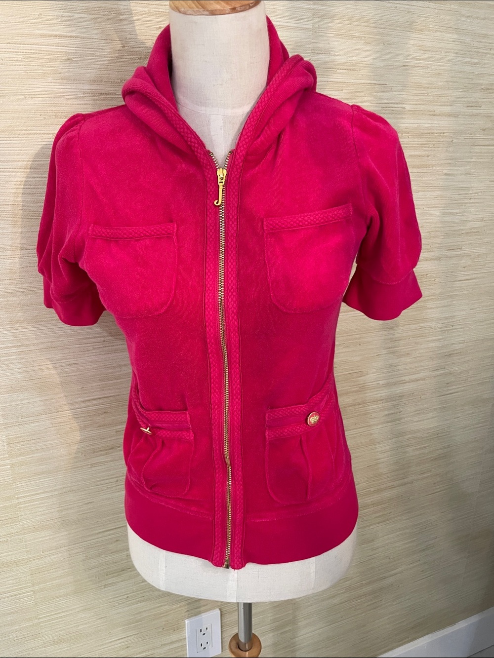 Juicy Couture Hot Pink Short-Sleeve Zip Bomber Jacket
